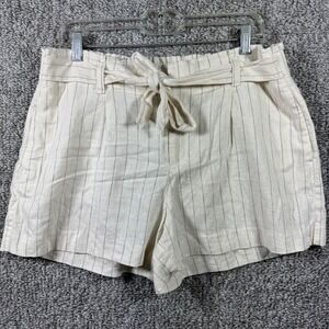LOFT Outlet Linen Blend White Black Stripe Paperbag Tie Waist Shorts Women Large